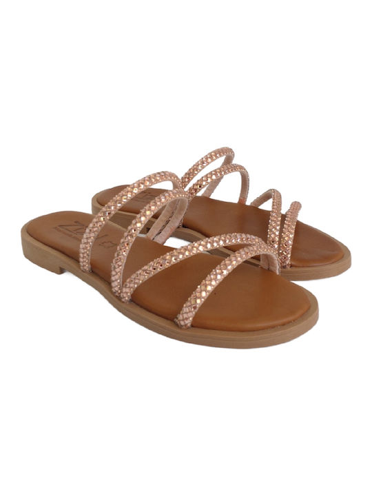 Women's Flat Sandals with Rhinestones, ZIZEL 747.CO Copper