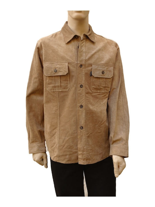 Men's Leather Shirt Red Union 8-C860ARMY Beige