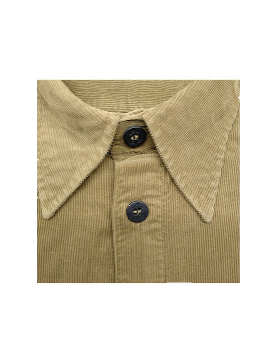 Men's Shirt 8-2016.X Fine Corduroy, Regular Line, Long Sleeve. Khaki