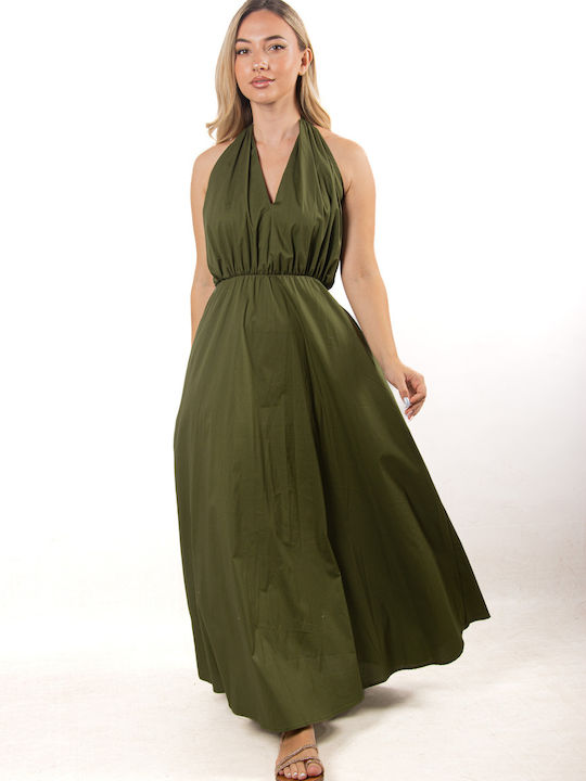 Halter Neck Dress in Olive Green