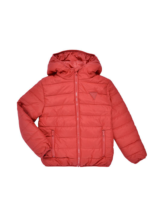 Guess Kids Quilted Jacket with Hood Red