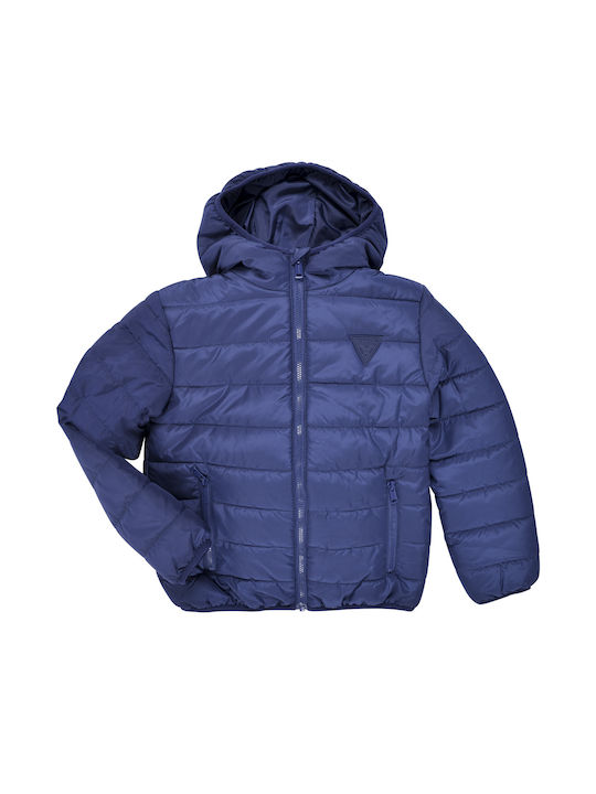 Guess Kids Quilted Jacket with Hood Blue