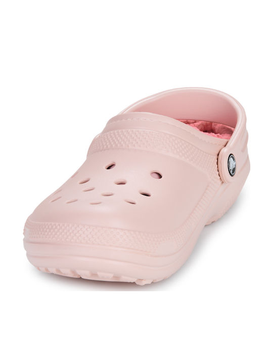 Crocs Classic Fuzz Lined Γυναικεία Σαμπό με Γούνα Ροζ