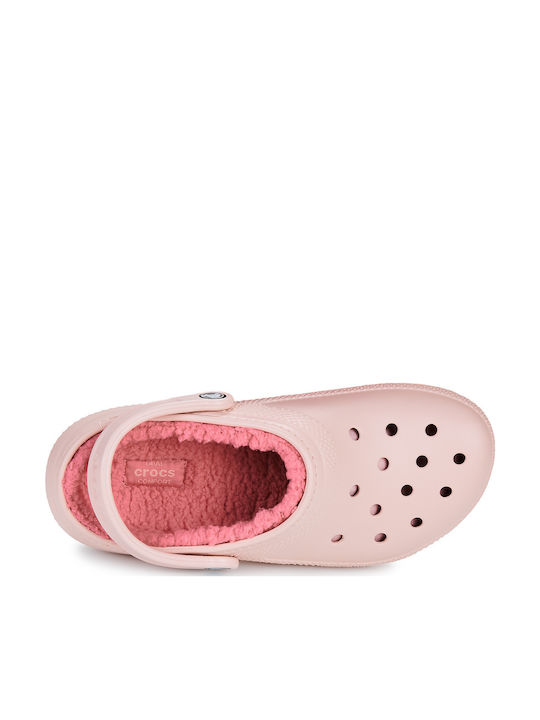 Crocs Classic Fuzz Lined Γυναικεία Σαμπό με Γούνα Ροζ
