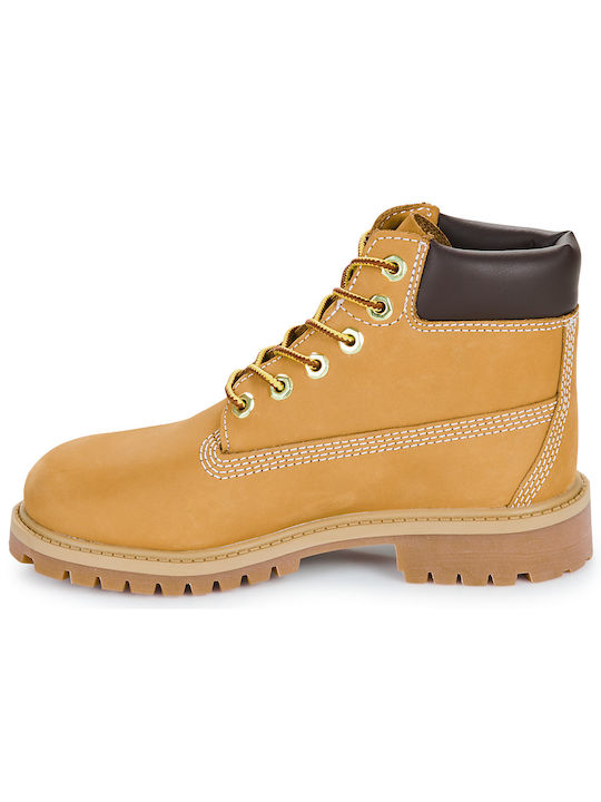 Premium 6 Leather Kids Boots with Laces Brown
