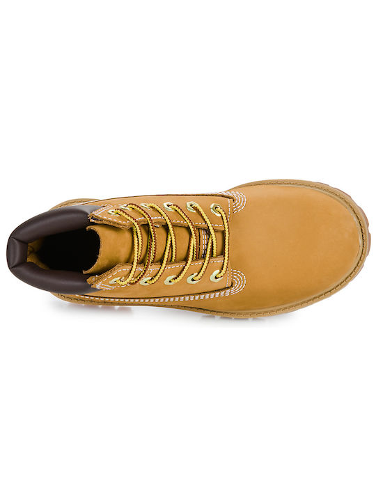 Premium 6 Leather Kids Boots with Laces Brown