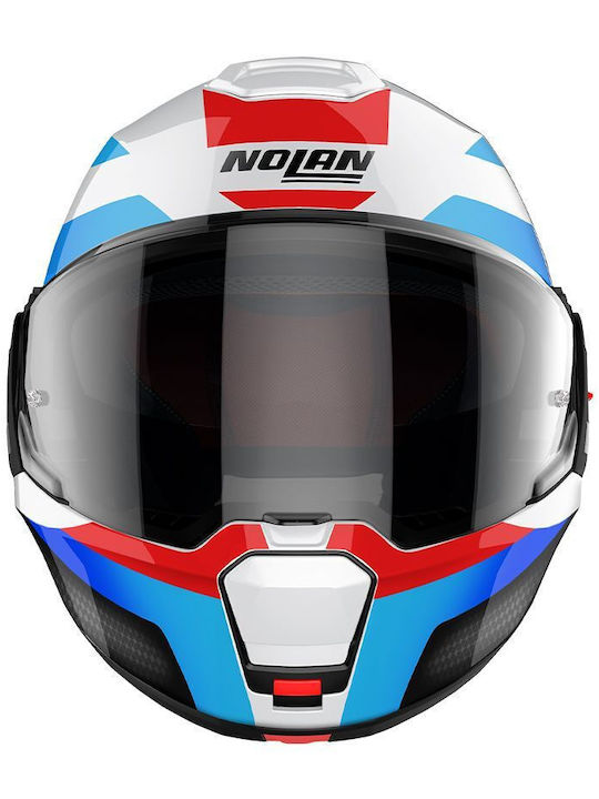 Nolan N120-1 Metal White/Blue/Red/Black Motorcycle Helmet Flip-Up ECE 22.06 with Sunvisor