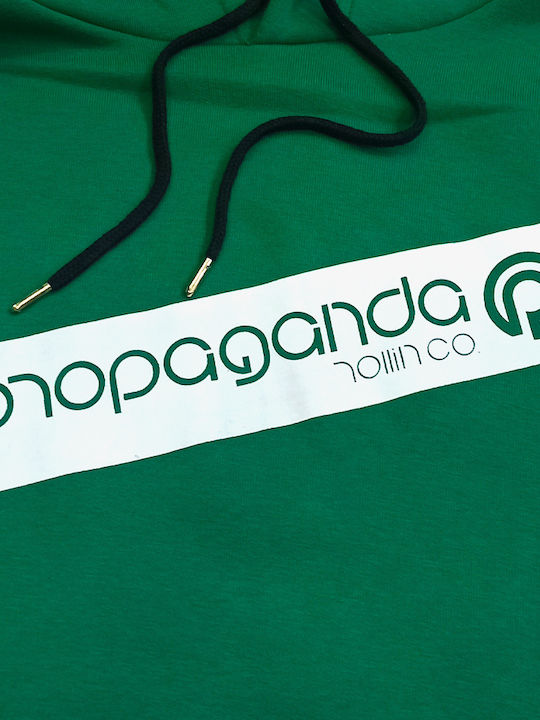 Propaganda Men's Sweatshirt with Hood and Pockets Green/white