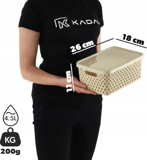 Kadax Coș de Depozitare Plastic cu capac Bej 4.5lt 1buc