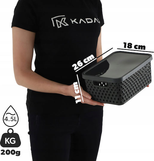 Kadax Coș de Depozitare Plastic cu capac Gri 4.5lt 1buc