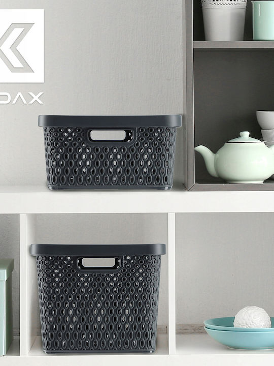 Kadax Καλάθι Αποθήκευσης Πλαστικό με Καπάκι Γκρι 18lt