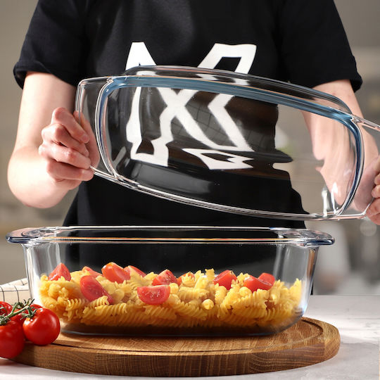 Kadax Rectangular Vas de Gătit Rezistent la Căldură Sticlă cu Capac 5800ml 1buc