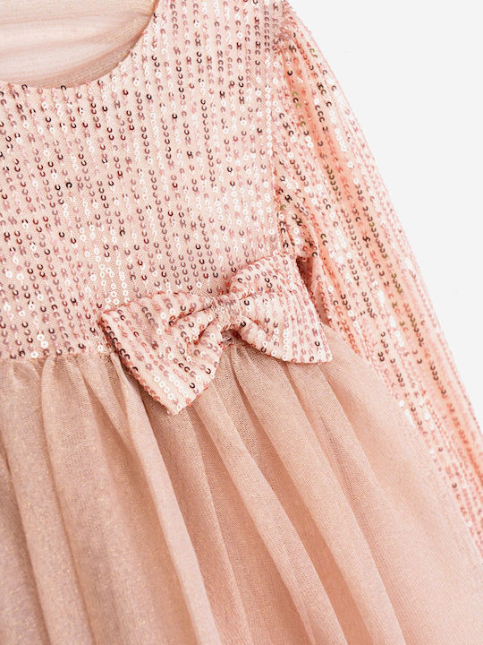 Funky Children's Dress with Sequins Salmon Pink