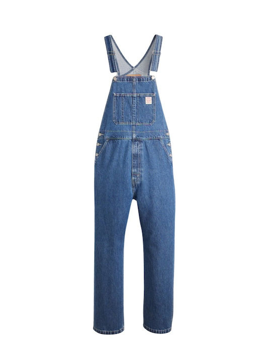 Men's Jeans Overalls with Loose Straight Fit Dark Indigo
