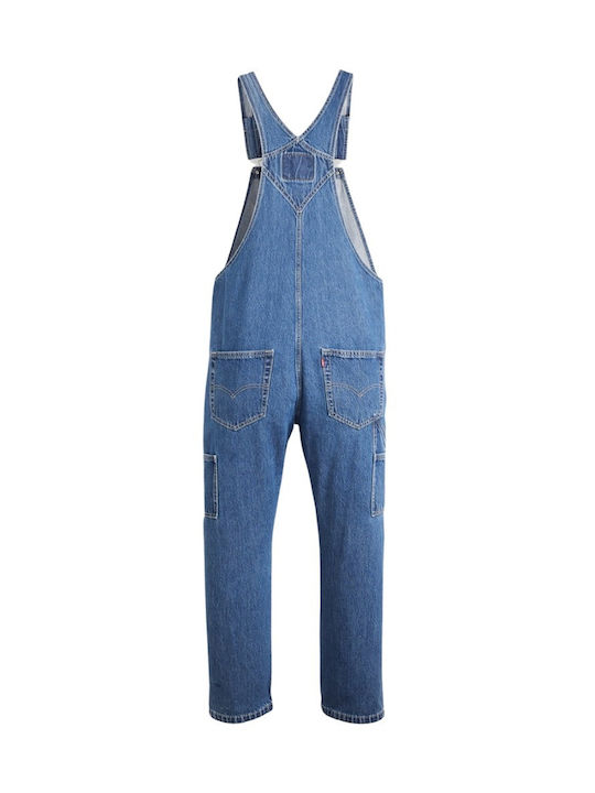 Men's Jeans Overalls with Loose Straight Fit Dark Indigo