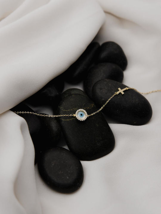 Themelidis Jewels Kids Bracelet from Gold 9K with Evil Eye & Σταυρό