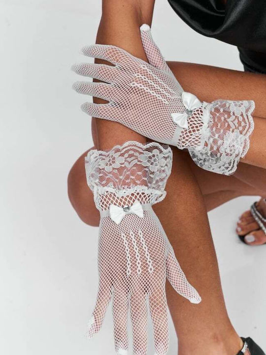 Weiße Spitzen-Netzhandschuhe