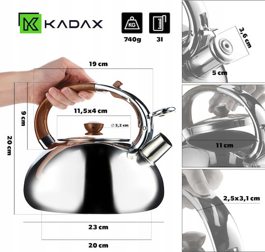 Kadax Teapot Stainless Steel Silver 2500ml