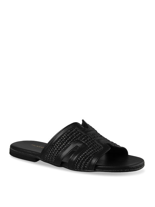 Tsouderos Shoes Women's Flat Sandals in Black Color