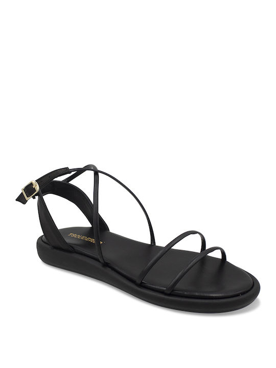 Tsouderos Shoes Women's Flat Sandals in Black Color