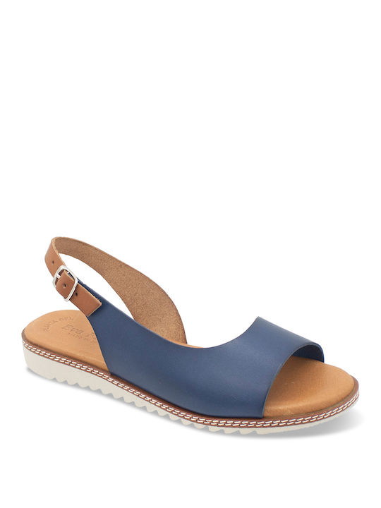 Eva Frutos Leather Women's Flat Sandals in Blue Color