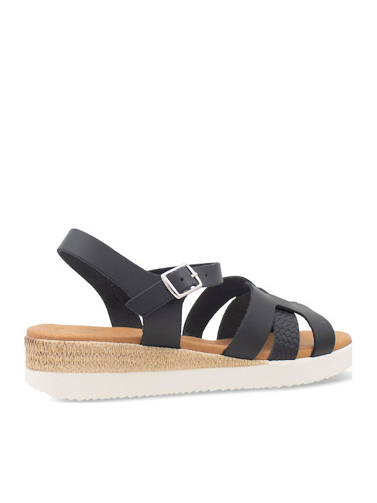 Δερμάτινα Γυναικεία Σανδάλια Flatforms Μαύρα