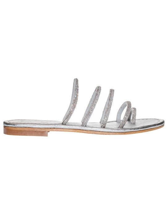 Cristin Leather Women's Flat Sandals in Silver Color