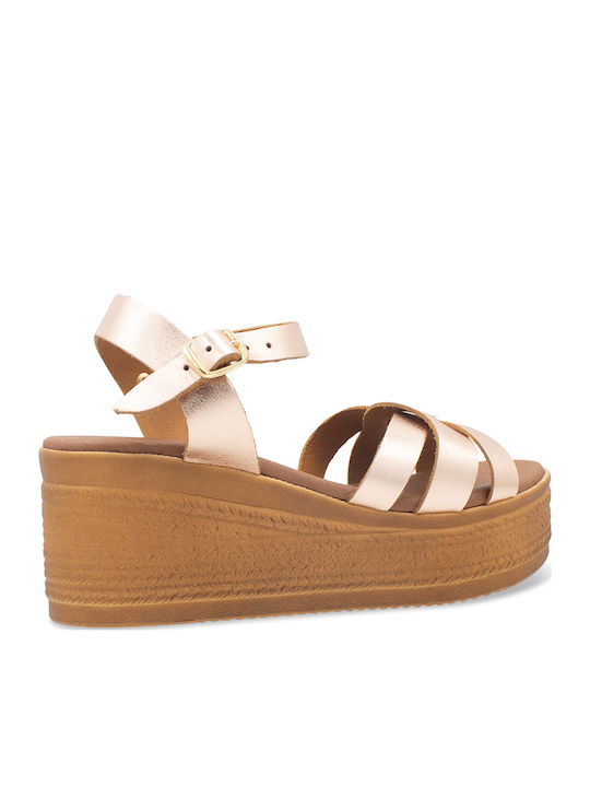 Women's Leather Ankle Strap Platforms Gold