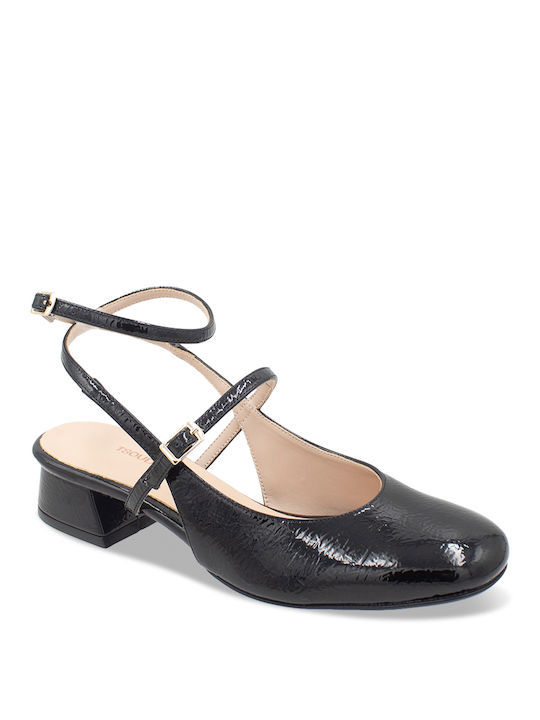 Tsouderos Shoes Leather Black Heels with Strap