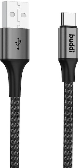 Buddi USB 2.0 Cable USB-C male - USB-A 12W Μαύρο 0.3m 122470