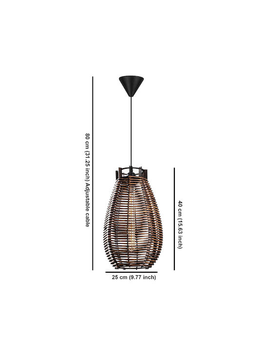 Torch Adjustable Pendant Light Brown with Socket E27 25x25x80cm