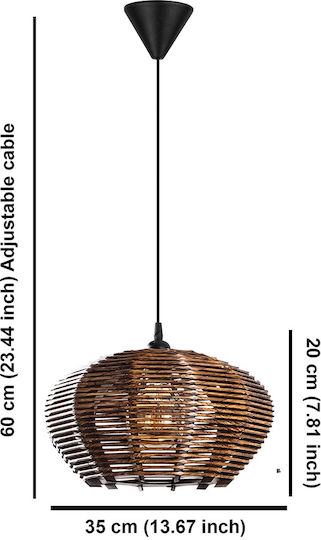 Ellipse Adjustable Pendant Light Brown with Socket E27 35x35x60cm