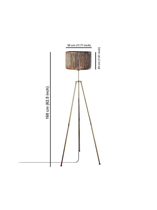Floor Lamp H160cm. with Socket for Bulb E27 Gold
