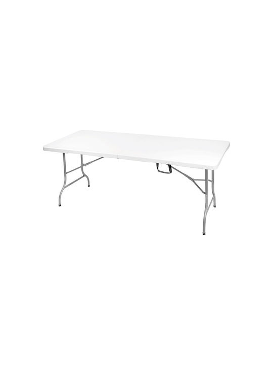 Blow Outdoor Dinner Foldable Table with Plastic Surface and Metal Frame White, Grey 180x75x74cm