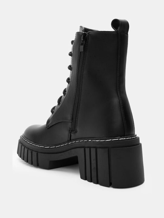 Lace-Up Ankle Boots with Lug Sole 4315001-black