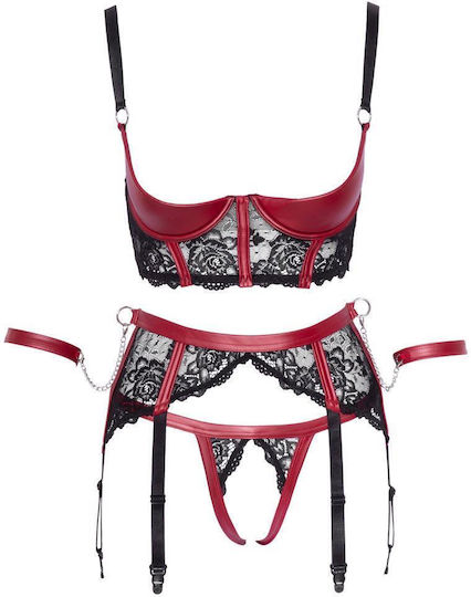 Sexy Lingerie Set with Lace and Black Garters 3 Pieces