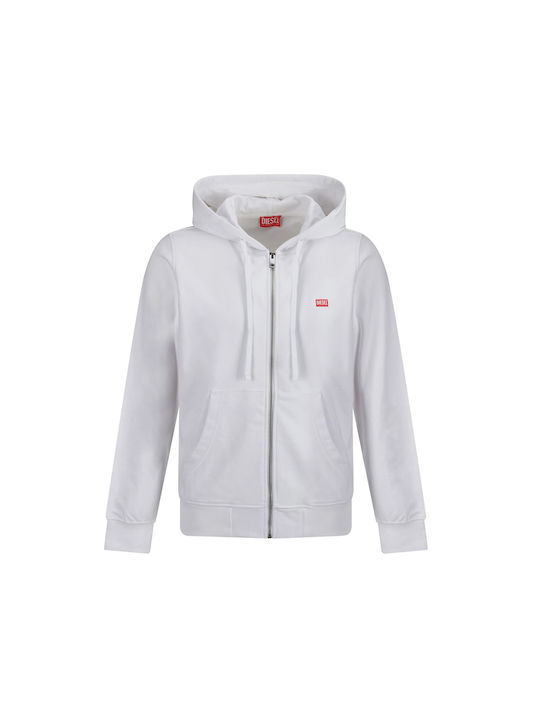 Diesel Men's Sweatshirt Jacket with Hood and Pockets White