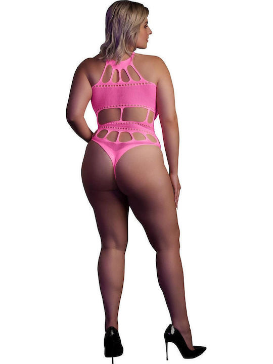 Plus Size Sexy Κορμάκι Διχτυωτό Ροζ