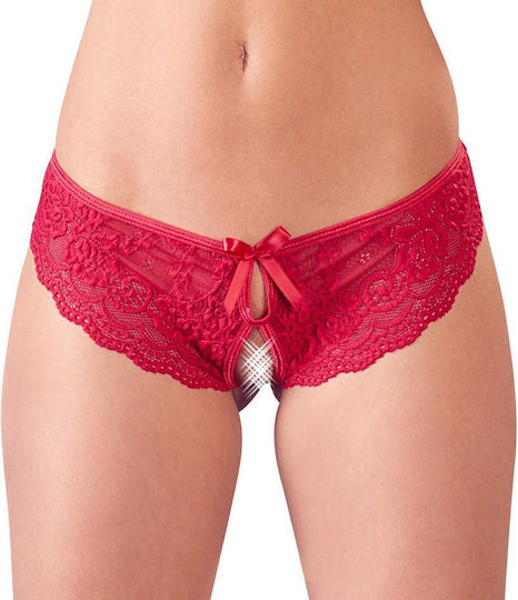 Γυναικείο Sexy String Αυτοκινήτου με Δαντέλα & Πέρλες Κόκκινο