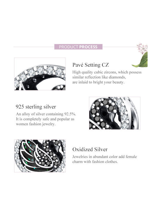 Silver me Schwarzer Schwan Charm Tier aus Silber mit Zirkon Schwarz