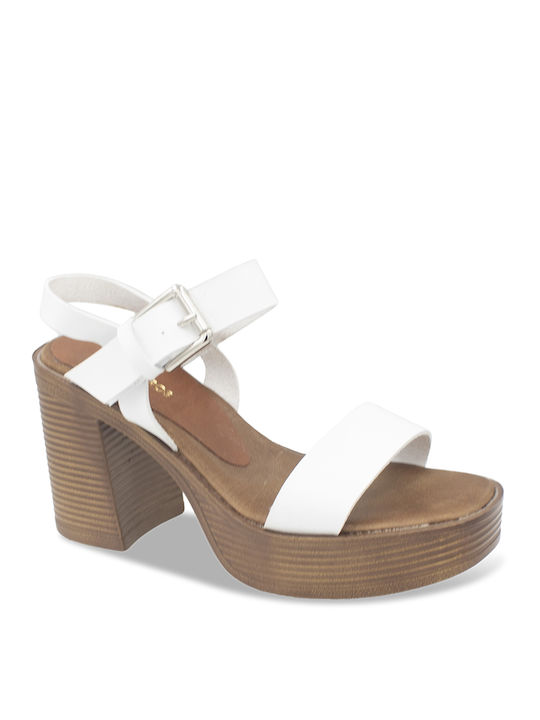 Tsouderos Shoes Platform Women's Sandals White with Chunky Low Heel