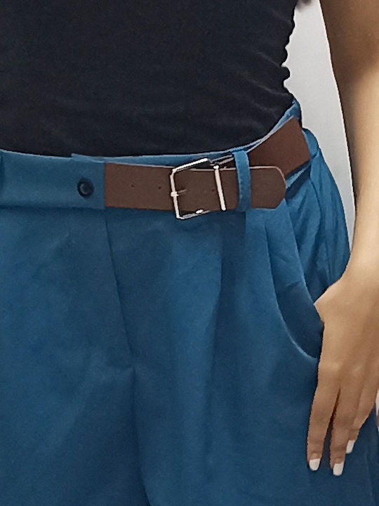 Neue Kollektion Damen Bermuda-Shorts in Unifarben mit Knopf und Gürtel Königsblau