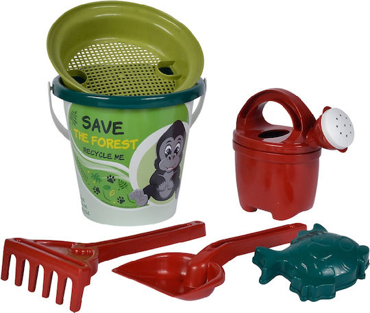 Wader Beach Bucket Set with Accessories made of Plastic 15cm 6pcs (Μiscellaneous Designs/Colors)