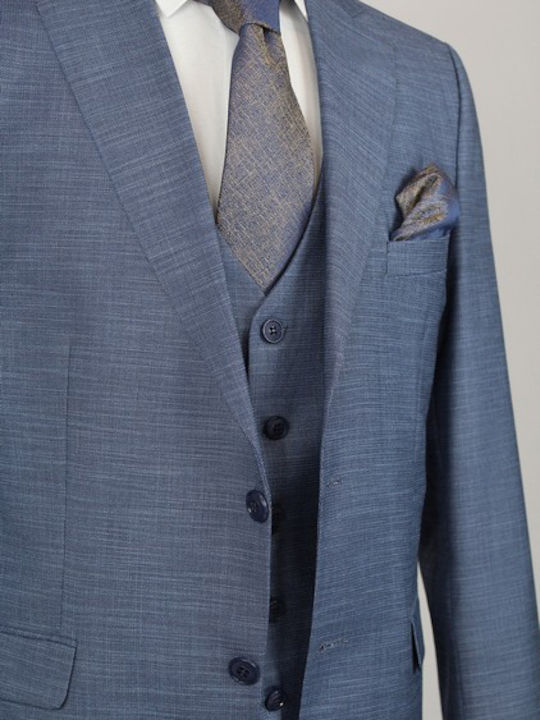 Men's Blue Suit Mixed Wool 65% Polyester 35% Viscose