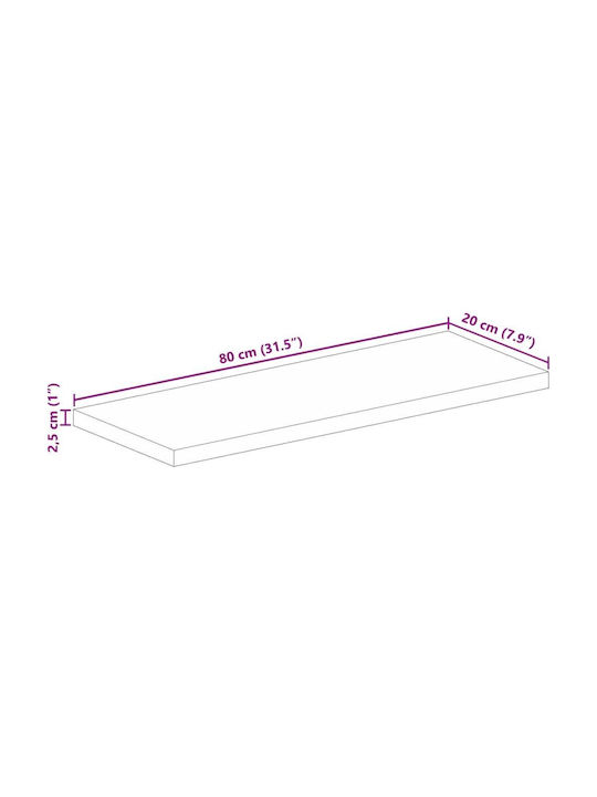 vidaXL Правоъгълена Повърхност на масата Масивно дърво Mango - Brown 80x20x2.5см 371424 1бр