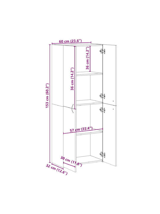 Office Storage Chipboard Closet Coffee L60xW32xH153cm