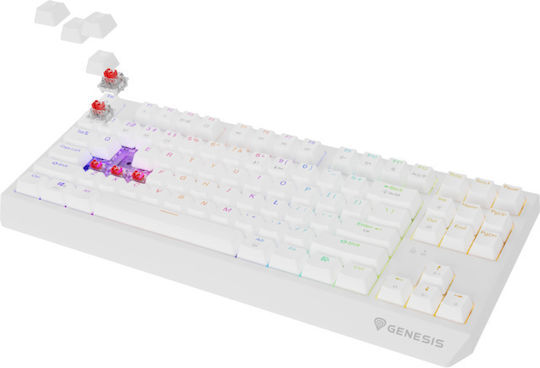 Genesis Thor 230 TKL Ασύρματο Gaming Μηχανικό Πληκτρολόγιο Tenkeyless με Outemu Red διακόπτες και RGB φωτισμό (Αγγλικό US) Λευκό