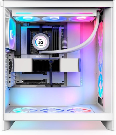 NZXT H7 Flow RGB Gaming Midi Tower Computer Case with Side Window White