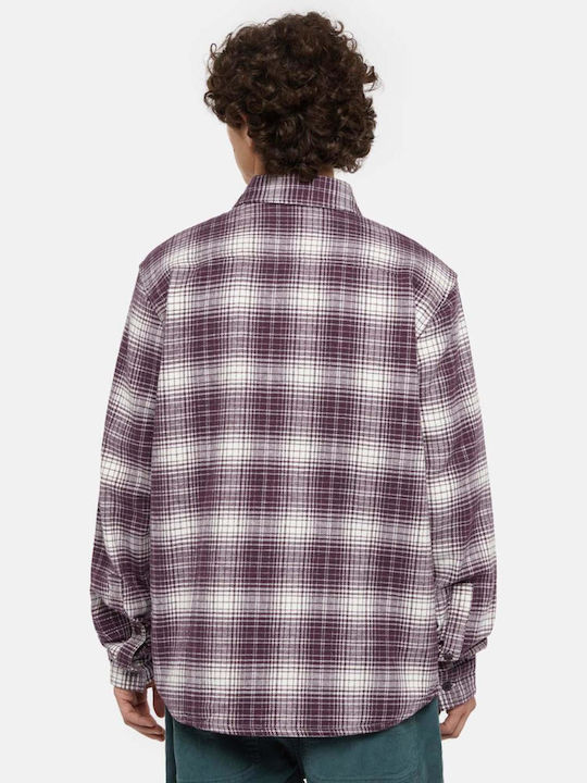 Dickies Men's Shirt Long Sleeve Checked Purple