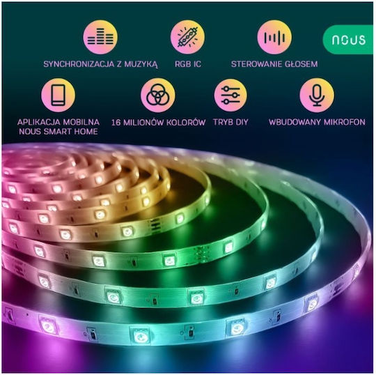 Nous Smart LED Strip Wi-Fi RGB Light 10m Type SMD5050 with Power Supply